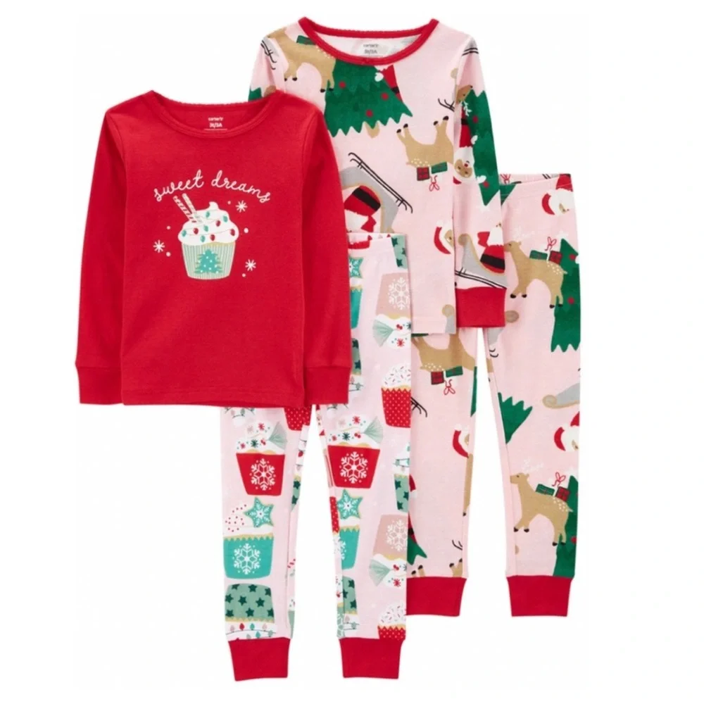 NWT Toddler Girl’s Carters Christmas Holiday 4 Piece Snug Fit Pajama Set Size 3T